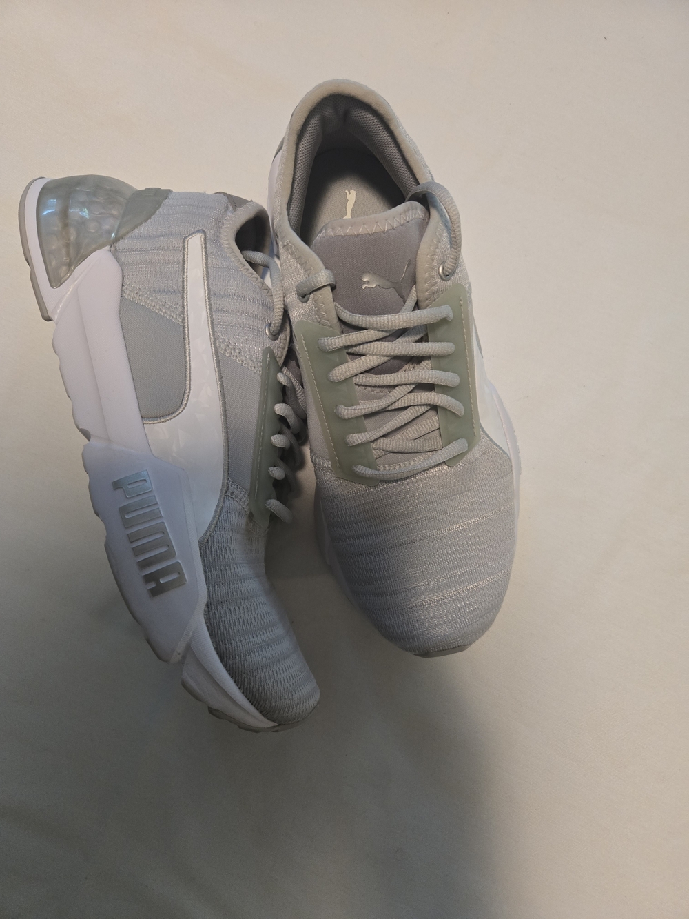 Puma Light Gray Knit Lace-Up Sneakers